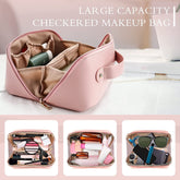 Premium Travel Makeup Pouch – PU Leather Toiletry & Cosmetic Organizer Bag with Handle Pink